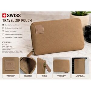 Swiss Tan Ballistic Nylon Zippered Travel Pouch Organizer Toiletry Bag